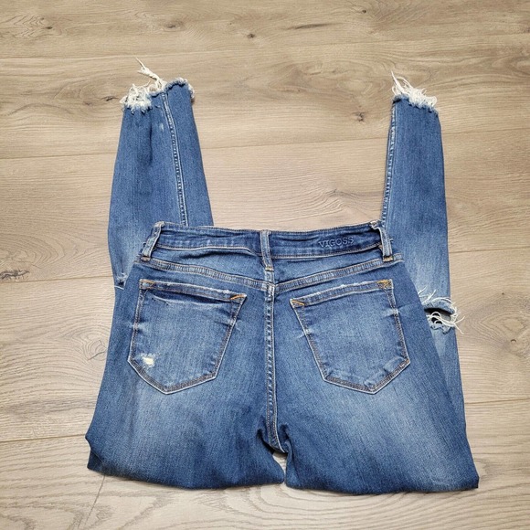 Vigoss Jeans Womens 24 Blue Stevie Crop Straight Distressed Thick Stitch 24x26 - Picture 1 of 11